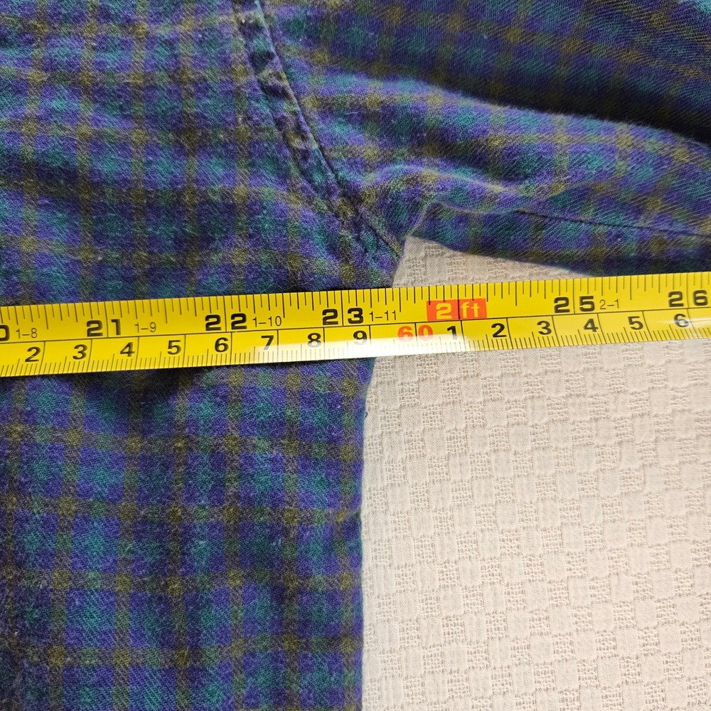 Vintage Gap Men L Plaid Flannel Button Down Shirt Blue Green 90s Grunge Indie - Picture 7 of 9